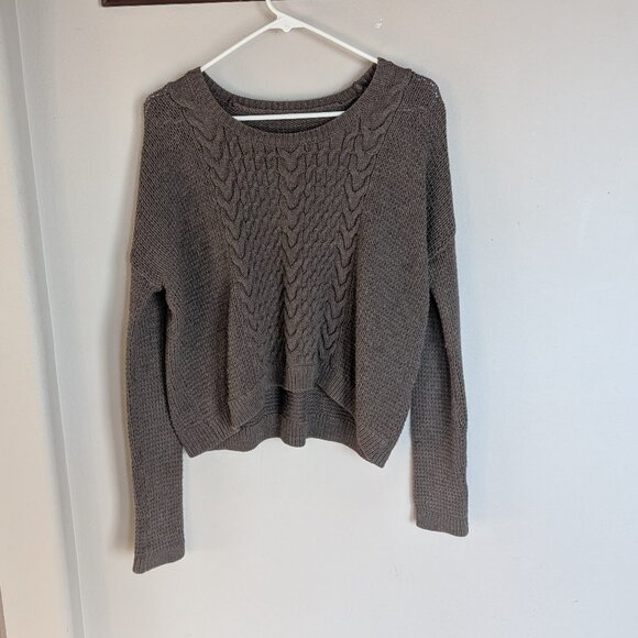 Alice and Olivia Base 100% Wool Brown Cable Knit Scoop Neck Sweater - Picture 1 of 9
